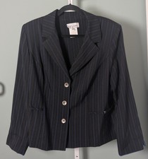 Women's Blazer Size 18W Navy Blue Light Blue Pinstripes Alternate Color Cuffs