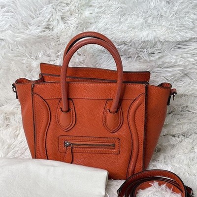 Authentic Celine Luggage Nano Shopper Handbag Tote 2WAY Leather