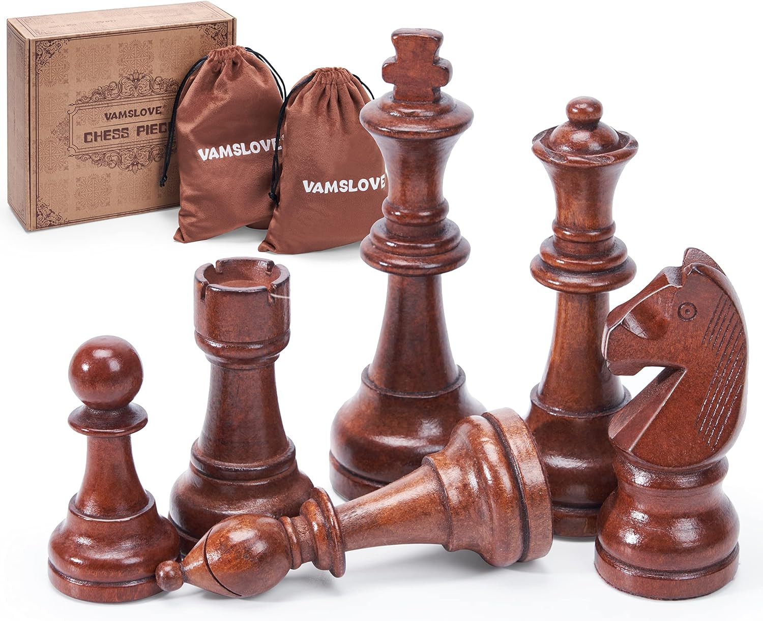 Wooden Chess Pieces Large 4.5'' King Set of 32 Luxury Staunt