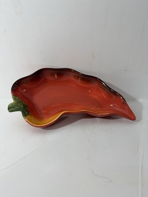 Clay Art La Mesa Salsa Dip Serving Dish Green Red Pepper Jalapeno Bowl