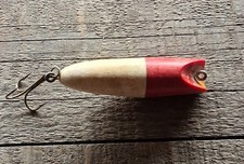 Vintage Wood Lure, Top Water Popper, Red & White, Unknown Maker