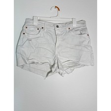 Levis High Rise Distressed Denim Shorts White Frayed Hem Size 32