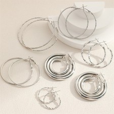 Simple Elegant Hoop Earrings Jewelry 8 Pairs/Set Alloy Girls Daily Wear Gifts US