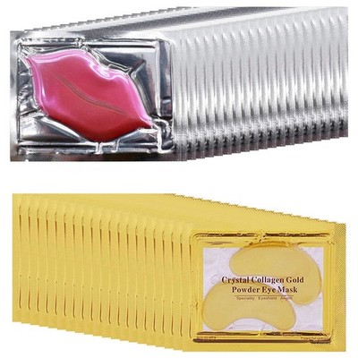 TIRDET 40 Pairs Eye Mask & Lip Mask, 24K Gold Gel Crystal Collagen SET A 