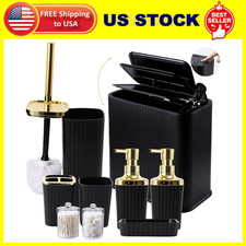9-Piece Black  Gold Bathroom Set with Press-Top Slim Trash Can - Modern Bathroo