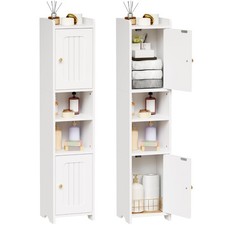 Slim Corner Bathroom Storage Cabinet - 2 Doors, Adjustable Shelf, Freestanding O
