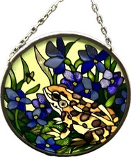 Frog Toad Design Round Stained Glass Window Suncatcher Ornament Metal 4 Inch