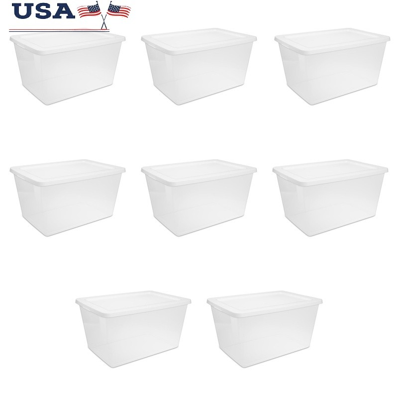 58Qt Clear Stackable Storage Bins with Snap-On Lids - 8 Pack Organizer Containers