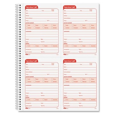 Cardinal Brands TOP4100 Service Call Form 200 Sheets Spiral Bound