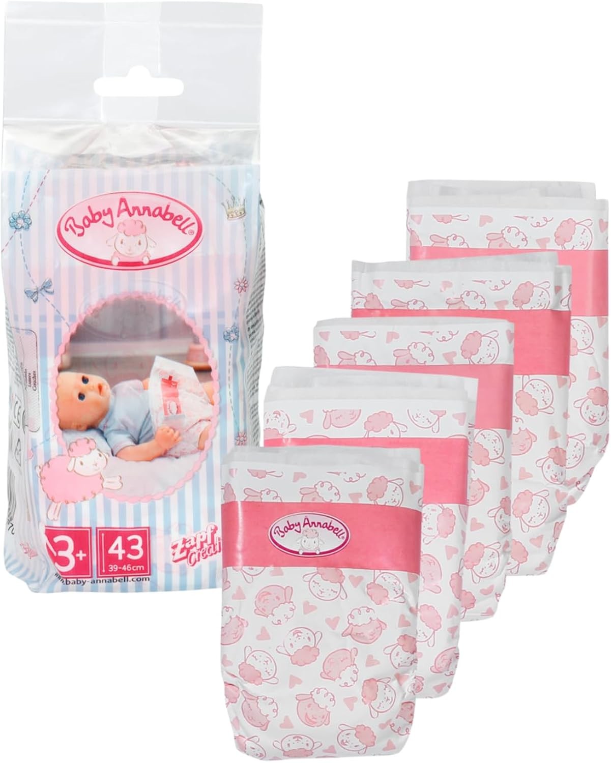 Baby Annabell Nappies 5 Pack Multicolour Fits 43cm Dolls Role Play Toy