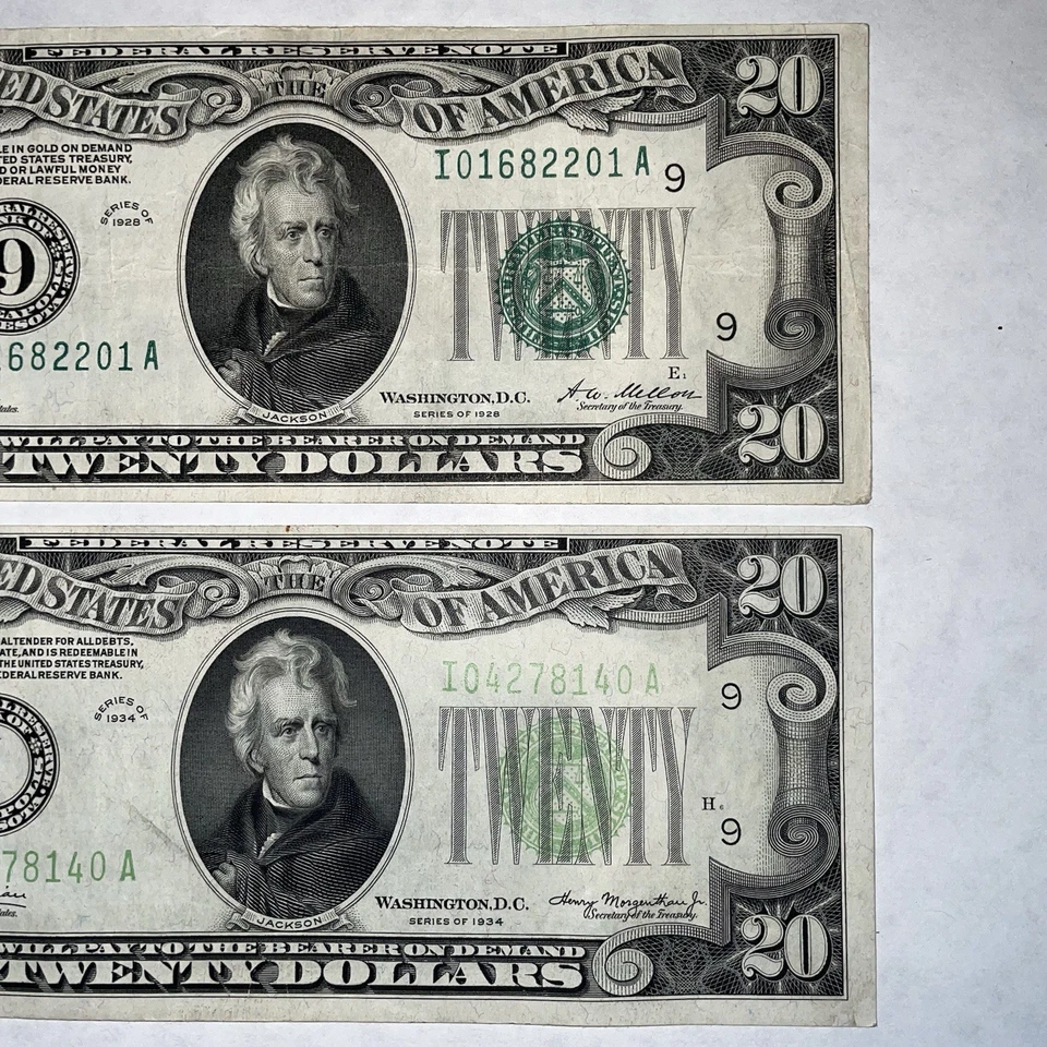 1928 $20 Dollar Bill & 1934 20 Dollar Federal Reserve Notes “Redeemable In Gold” - Image 4 of 4