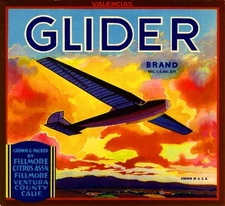Fillmore Glider Airplane Orange Citrus Fruit Crate Label Art Print