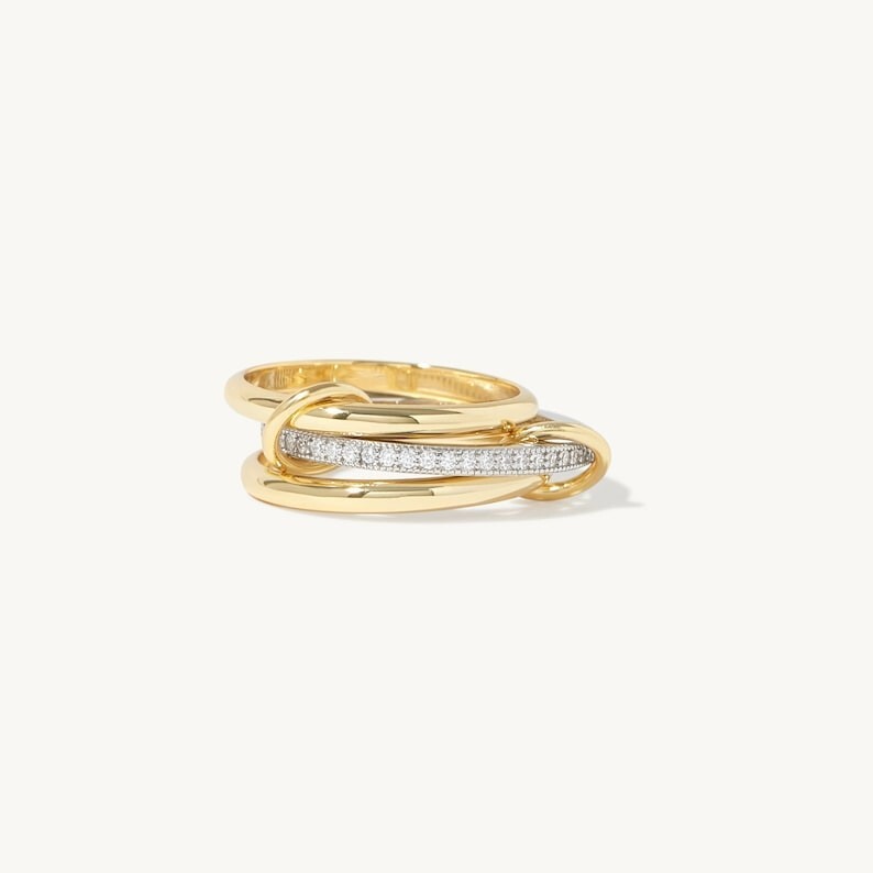 14K Yellow Gold Multi Link Connected Ring, Chunky Gold Connector