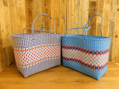 Handmade Recycled Plastic Multi Use Woven Bag Basket XL Blue UK