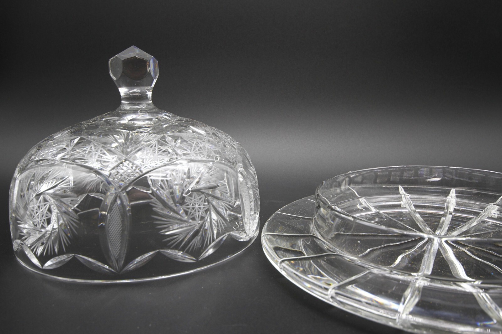 Crystal Cake Dish Atomic Pinwheel Heavy Deep Brilliant Cut 12" w x 8" h