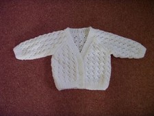 White Hand Knitted Baby Cardigan - Size 0-3 months