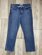 Levis Classic Straight Leg Stretch Jeans Womens Sz 28 Mid Rise Blue Denim 29X27