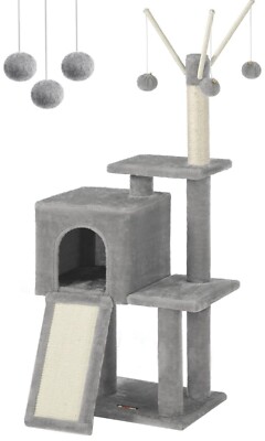 Cat Tree Wooden Tower Condos Spacious Fully Wrapped Scratching Post Ram House 3