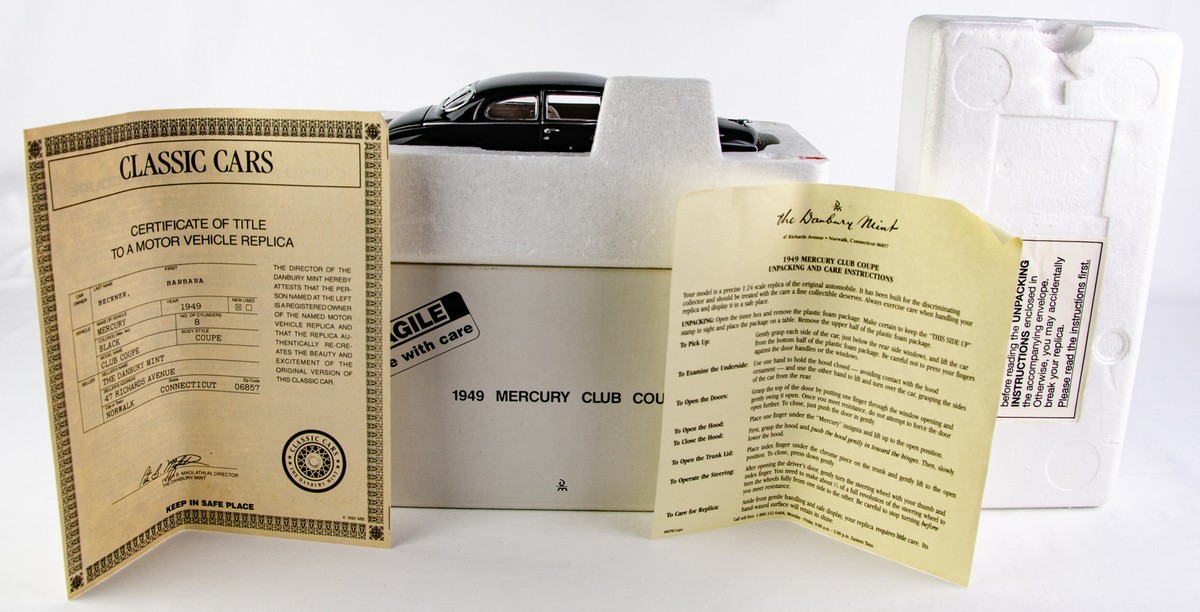 Danbury Mint 1949 Mercury Club Coupe Black 1:24 Scale Diecast