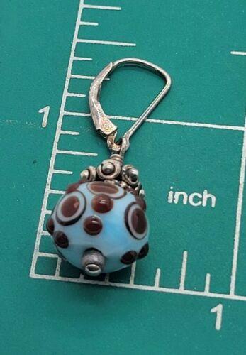 Sterling Silver 925 Lampworks Glass Tiffany Blue & Brown Earrings - Picture 8 of 8