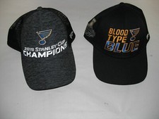 Lot of two St Louis Blues Ball Caps Stanley Cup Bleed Blue