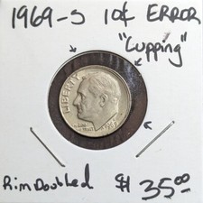 Jante de ventouse doublée 1969-S 10c ERREUR