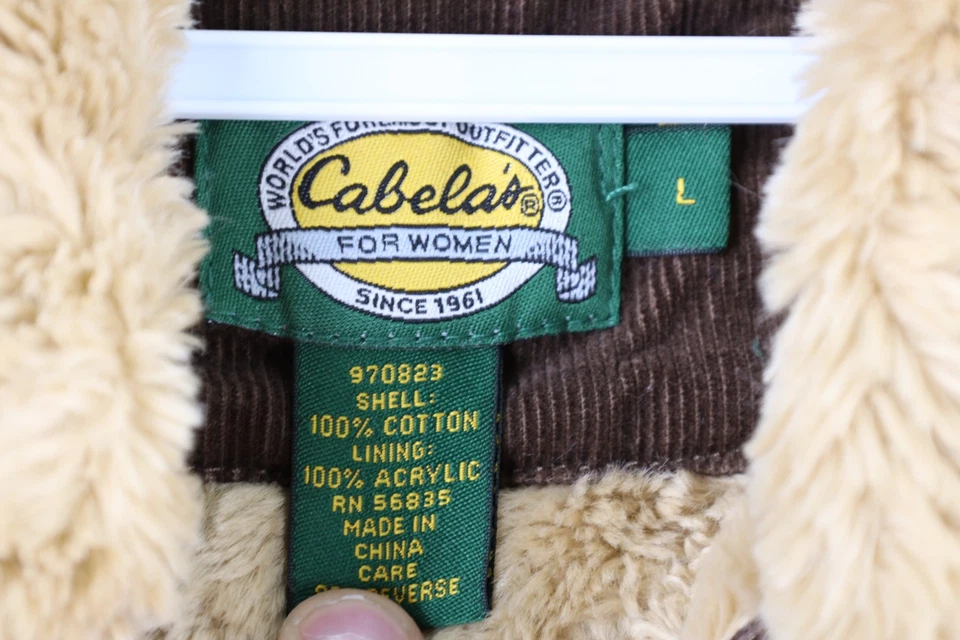 Vintage Cabelas Womens Large Fleece Lined Full Zip Corduroy Vest Jacket Brown - Image 4 of 4