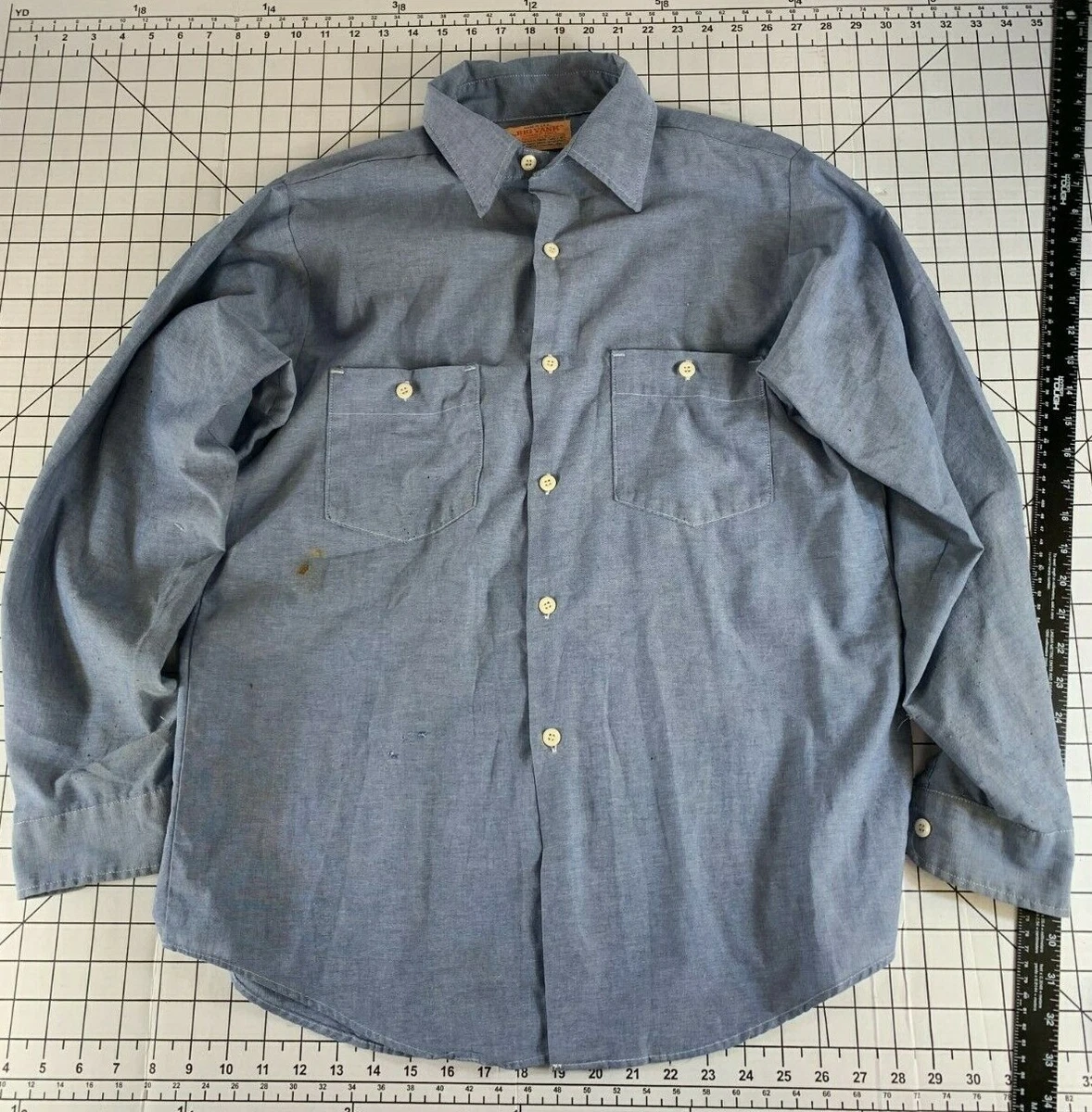 Vintage Big Yank Made in USA Chambray Denim Mechanic Work Shirt L 60s 70s  Surf