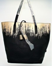Nwt Splendid Key West Onyx Foil Tote Handbag Purse Large Black Leather Womens