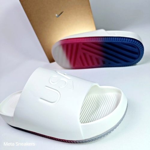 Nike US 13 Men's Slides White Sail Blue Red Recovery Comfort USA -FV5601 100 New