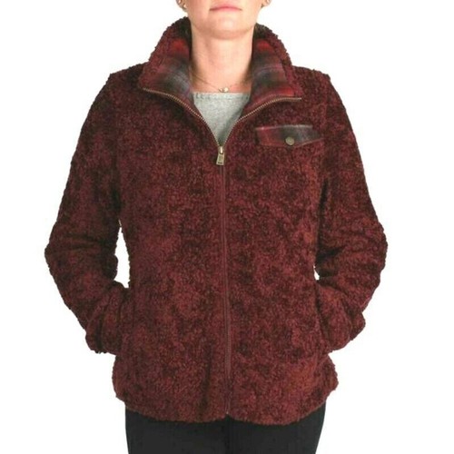 New PENDLETON L Warm Teddy Jacket Sherpa Fleece Dark Red Full Zip NWT