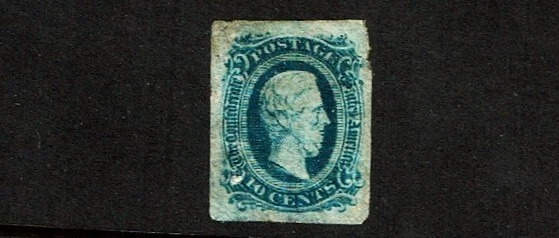 1863-4  U.S. CONFEDERATE STATES 10c Blue JEFF DAVIS Die A Sc#11 Unused. No Gum - Image 2 of 3