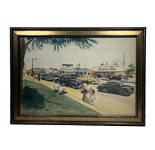 GLADYS EFANTIS EARLY 1949 OLD LOS ANGELES ANTIQUE CLASSIC CARS VINTAGE PAINTING