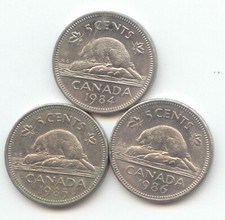 Canada 1984 1985 1986 Canadian Nickels Beaver Nickel ~ Exact 3 Coin Set
