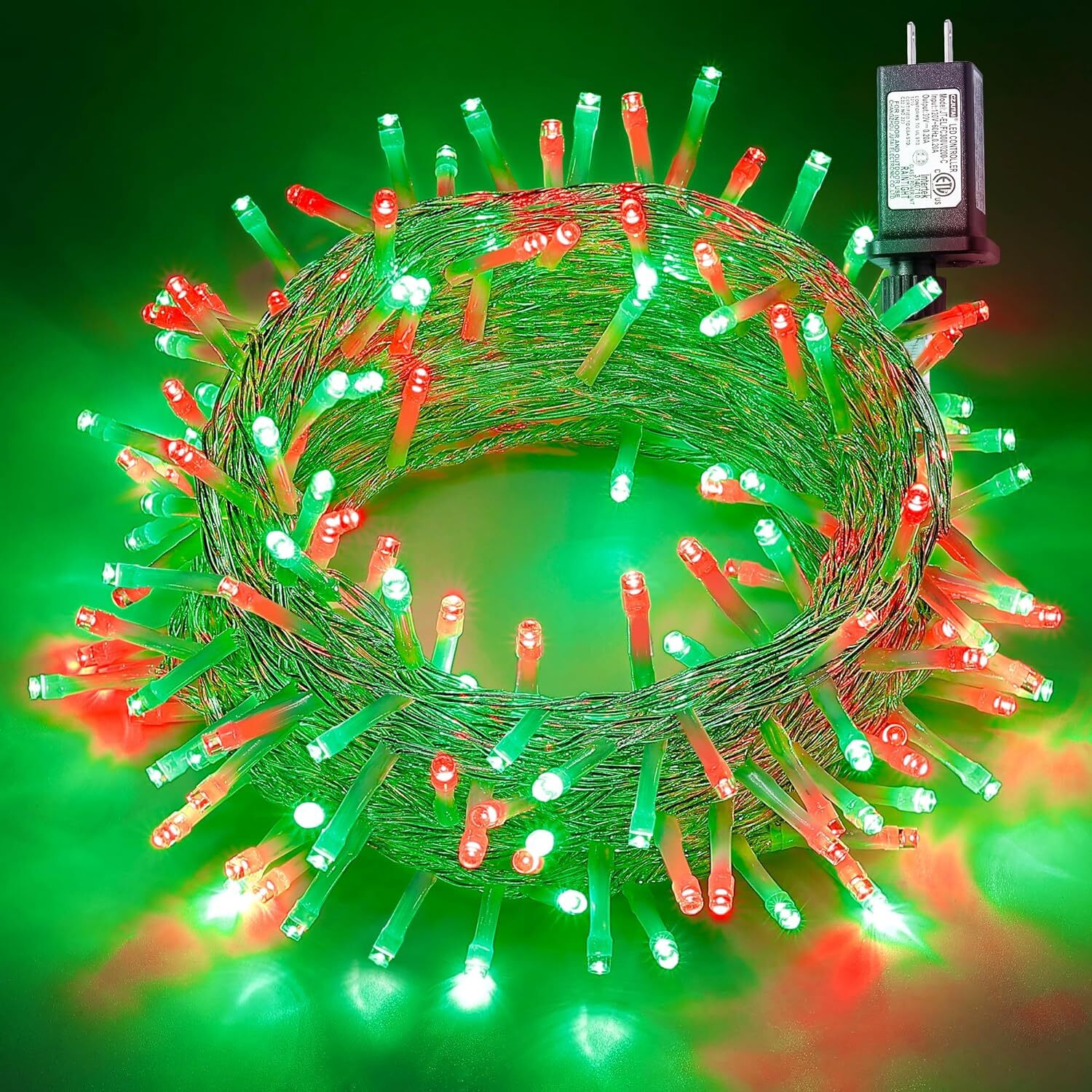 Red and Green String Lights, 33Ft 100 LED Christmas Lights Plug In,8