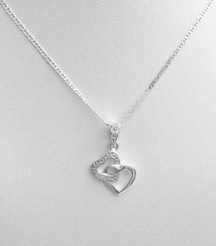 ◆STONEHENgE◆ silver heart necklace SC1778 925 Silver Double Heart Pendant Necklace 18