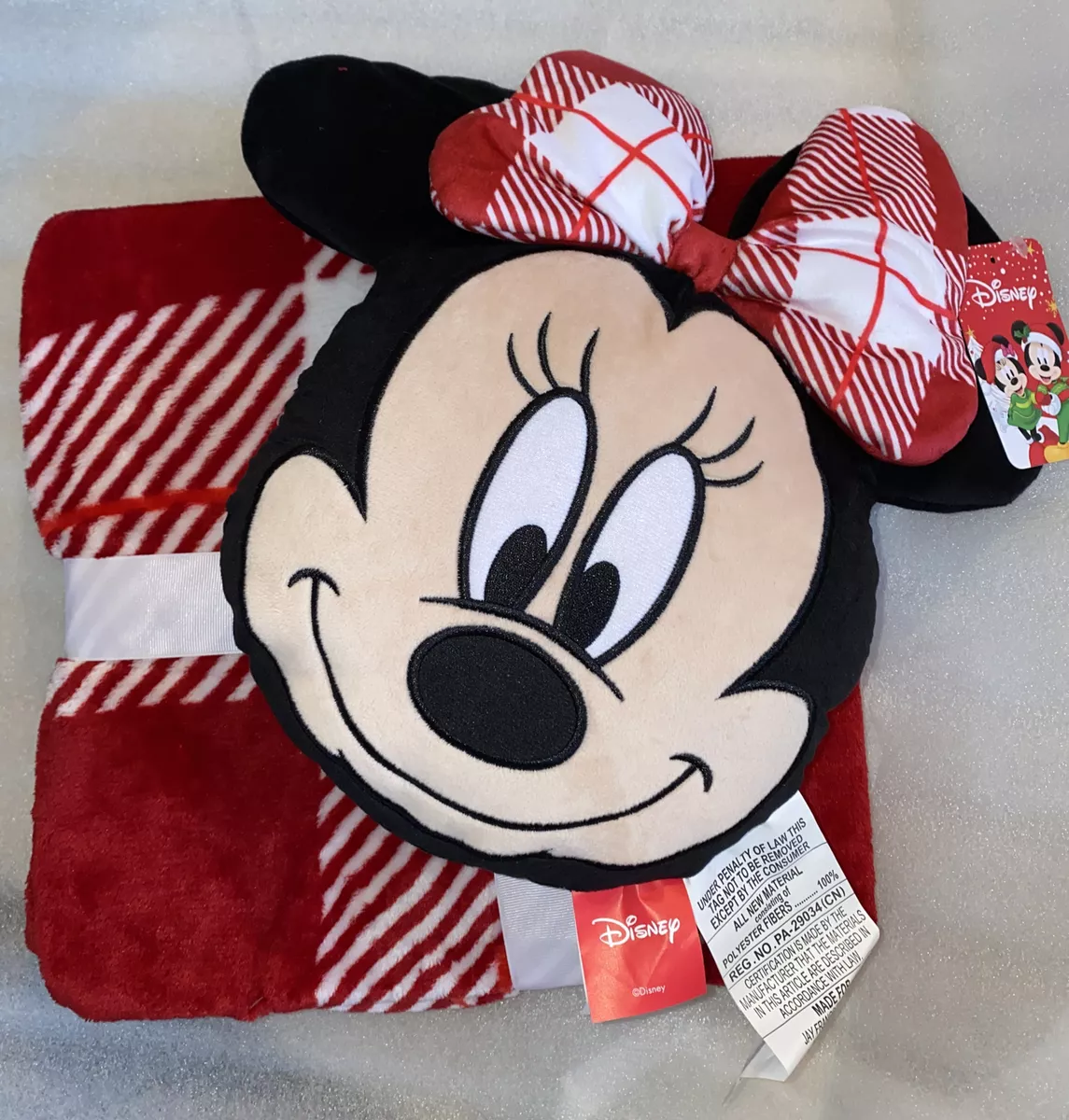 NEW Disney Minnie Mouse Pillow Fleece Throw Blanket Set Red Travel Christmas