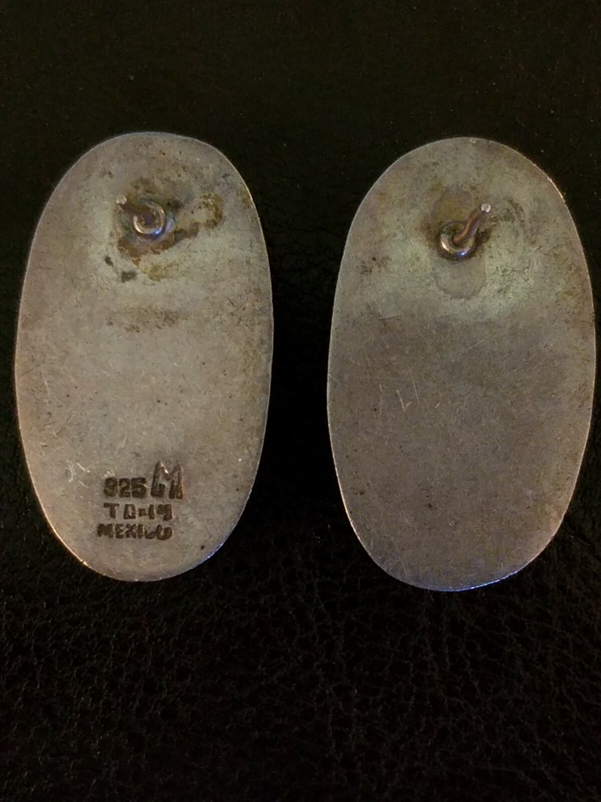 Onyx Turtle Shell Earrings Sterling Silver VTG 92… - image 3