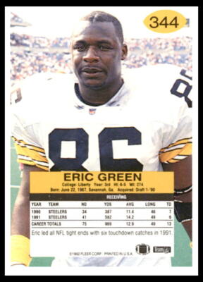 1992 Fleer #344 Eric Green Pittsburgh Steelers Football Card | eBay