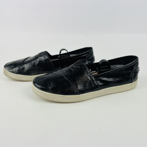 Zapatillas cómodas TOMS Avalon para mujer talla 9,5 negro brillante patente sin cordones en excelente condición - Imagen 1 de 7
