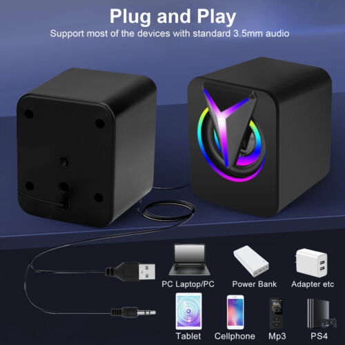 3.5mm Stereo Bass Sound Computer Speakers Plug and Play Wired for Laptop Desktop - Picture 5 of 11