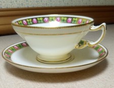 H1206 MINTON TIFFANY  CO c1873-1912 Floral Gold Rimmed Porcelain Cup  Saucer