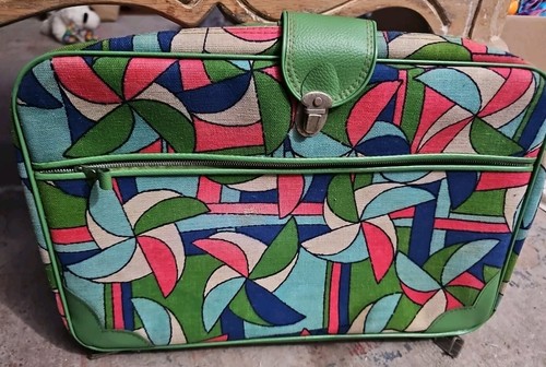 Vtg 60s 70s Retro Suitcase Fabric Luggage Hippie Groovy