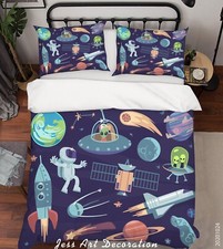 3D Astronaut Earth Rocket Space Quilt Cover Set Duvet Cover Bedding Pillowcases