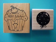 Happy Birthday Cupcake  Single Balloon Set of 2 Rubber Stamps