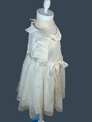 Fox & Heron Dress Ivory Girls 4 Holiday Embroidery Squins Faux Pearls Easter Wed - Picture 18 of 24