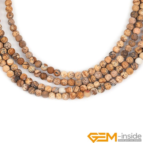 Natural Yellow Picture Jasper Stone Frosted Matte Round Jewelry Making Beads 15" - Bild 18 von 49