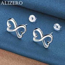 925 Sterling Silver Hearts Bow Stud Earrings Women Wedding Charms Jewelry Gifts