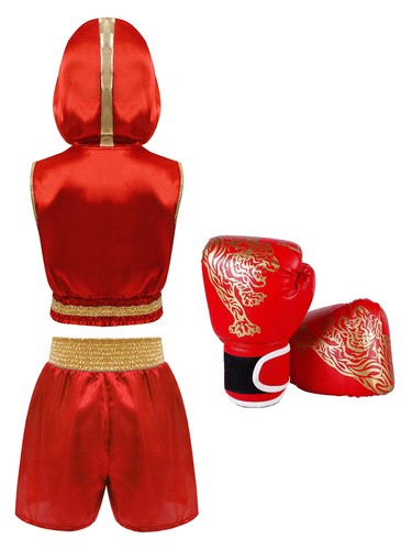 Kids Boys Suit Competition Outfit Boxer Gloves Set Party Sportwear Costume - Picture 25 of 34