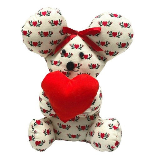 Oso de Peluche Peluche Vintage Peluche Hecho a Mano Corazones Blancos Acebo Patrón - Imagen 10 de 10